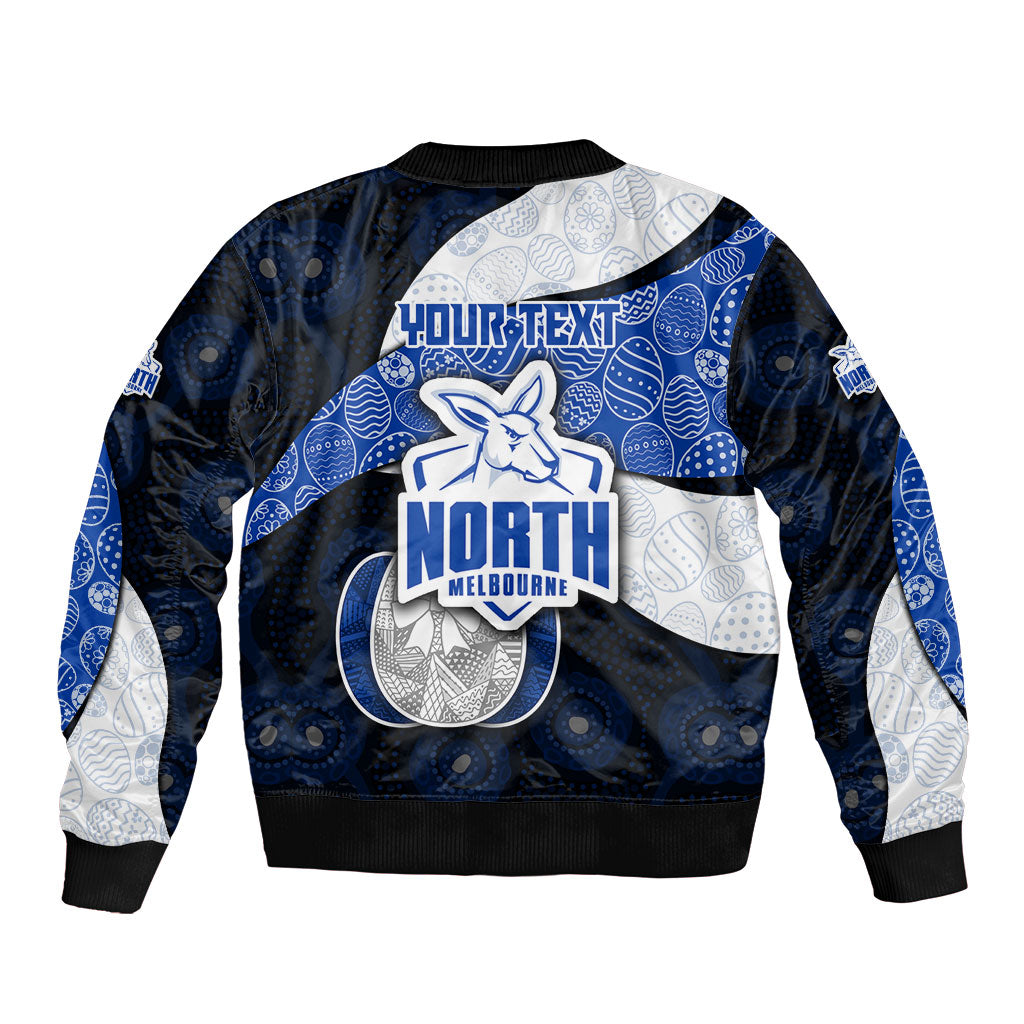 Personalized North Melbourne Football Sleeve Zip Bomber Jacket Easter Egg Pattern Blue White Tribal Dot Art Style