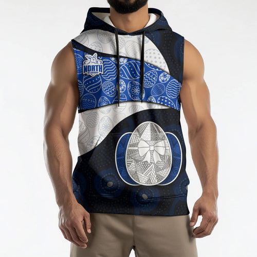 Personalized North Melbourne Football Sleeveless Hoodie Easter Egg Pattern Blue White Tribal Dot Art Style