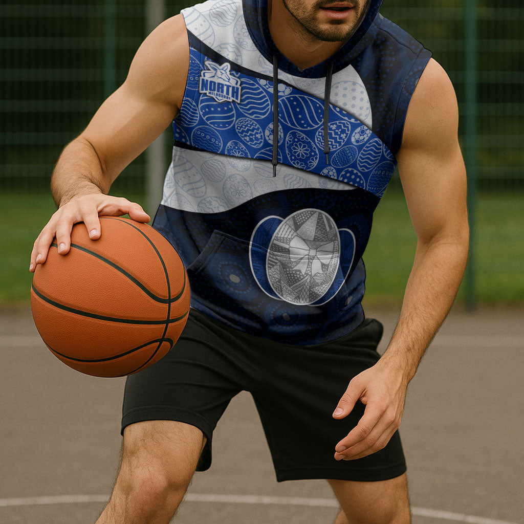 Personalized North Melbourne Football Sleeveless Hoodie Easter Egg Pattern Blue White Tribal Dot Art Style