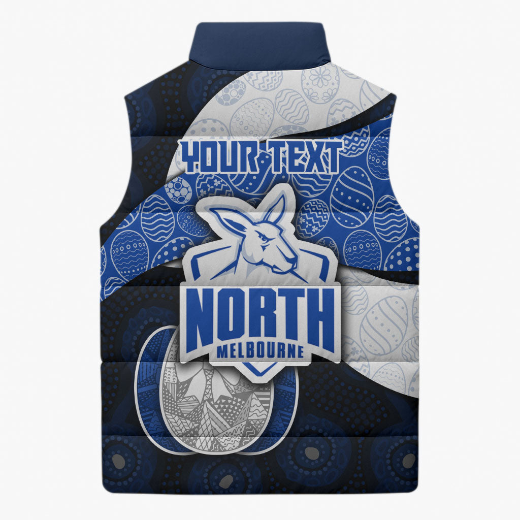 Personalized North Melbourne Football Sleeveless Puffer Jacket Easter Egg Pattern Blue White Tribal Dot Art Style