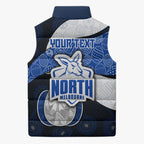 Personalized North Melbourne Football Sleeveless Puffer Jacket Easter Egg Pattern Blue White Tribal Dot Art Style