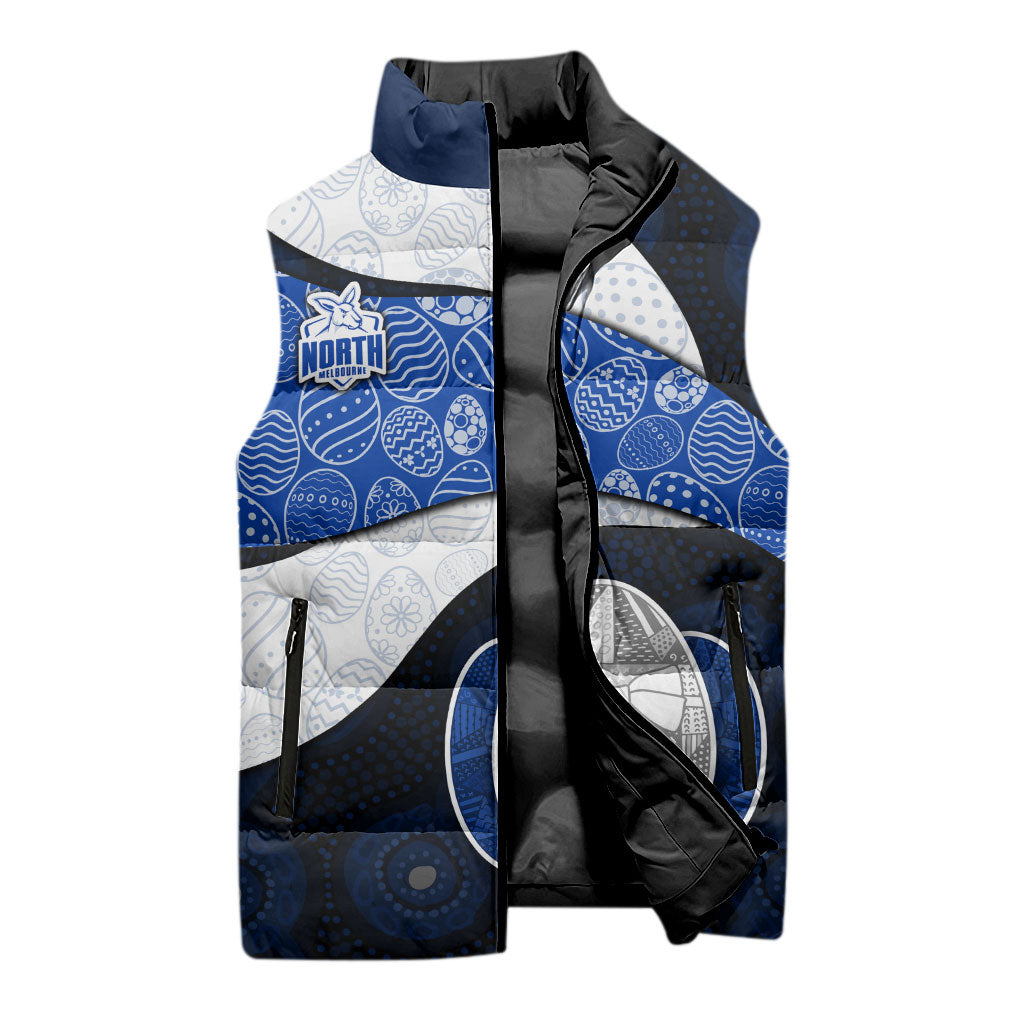 Personalized North Melbourne Football Sleeveless Puffer Jacket Easter Egg Pattern Blue White Tribal Dot Art Style