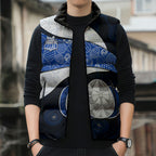 Personalized North Melbourne Football Sleeveless Puffer Jacket Easter Egg Pattern Blue White Tribal Dot Art Style