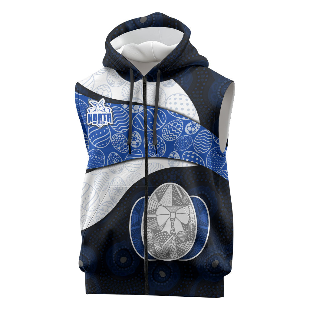 Personalized North Melbourne Football Sleeveless Zip Hoodie Easter Egg Pattern Blue White Tribal Dot Art Style