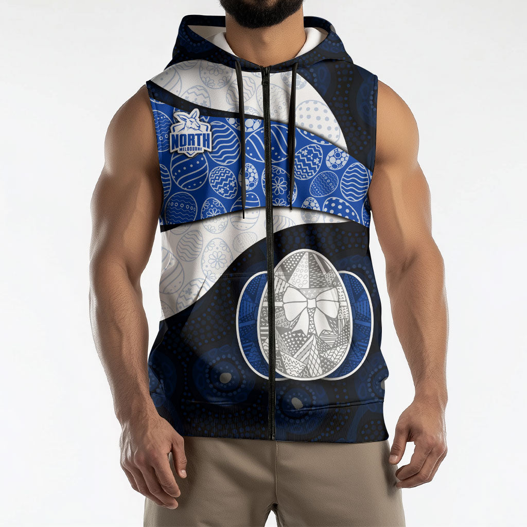 Personalized North Melbourne Football Sleeveless Zip Hoodie Easter Egg Pattern Blue White Tribal Dot Art Style