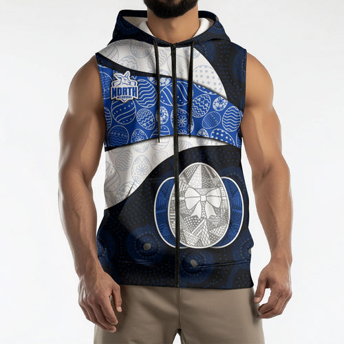 Personalized North Melbourne Football Sleeveless Zip Hoodie Easter Egg Pattern Blue White Tribal Dot Art Style