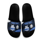 Personalized North Melbourne Football Slide Sandals Easter Egg Pattern Blue White Tribal Dot Art Style