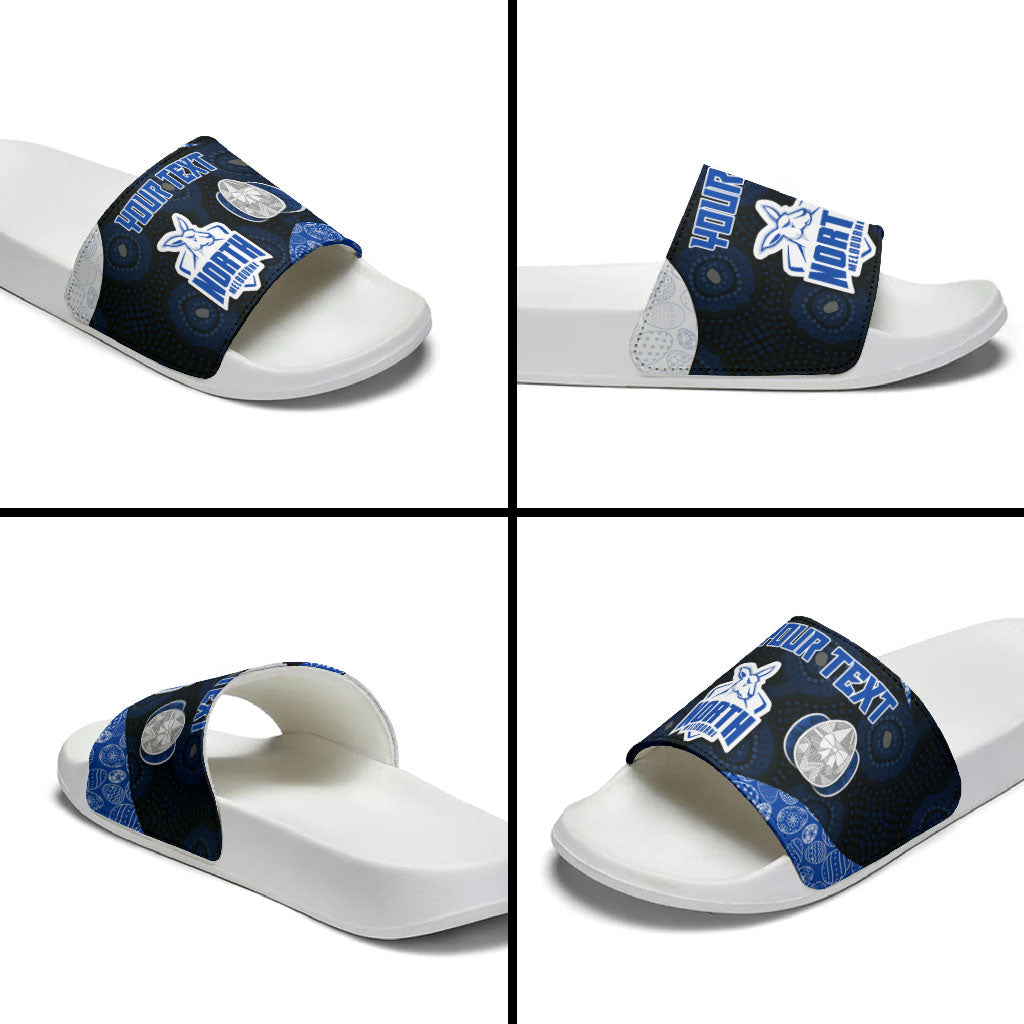 Personalized North Melbourne Football Slide Sandals Easter Egg Pattern Blue White Tribal Dot Art Style