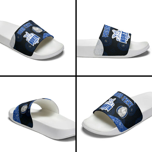 Personalized North Melbourne Football Slide Sandals Easter Egg Pattern Blue White Tribal Dot Art Style