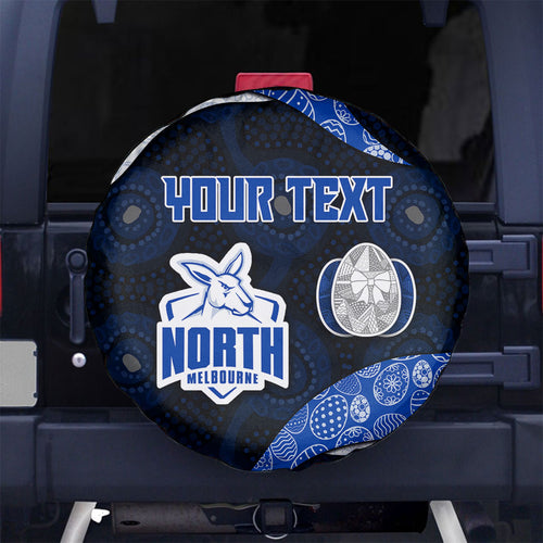 Personalized North Melbourne Football Spare Tire Cover Easter Egg Pattern Blue White Tribal Dot Art Style