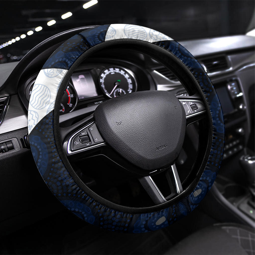 North Melbourne Football Steering Wheel Cover Easter Egg Pattern Blue White Tribal Dot Art Style