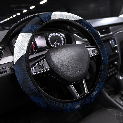 North Melbourne Football Steering Wheel Cover Easter Egg Pattern Blue White Tribal Dot Art Style