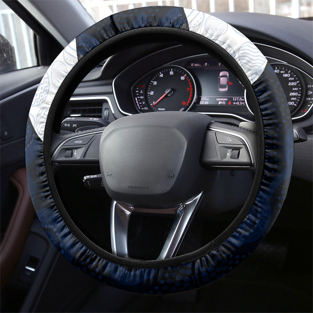 North Melbourne Football Steering Wheel Cover Easter Egg Pattern Blue White Tribal Dot Art Style