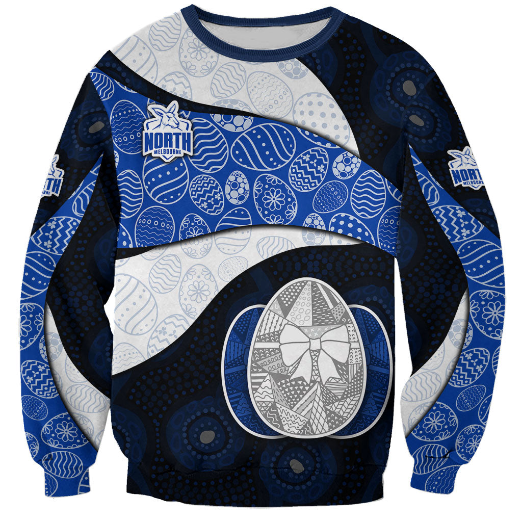 Personalized North Melbourne Football Sweatshirt Easter Egg Pattern Blue White Tribal Dot Art Style