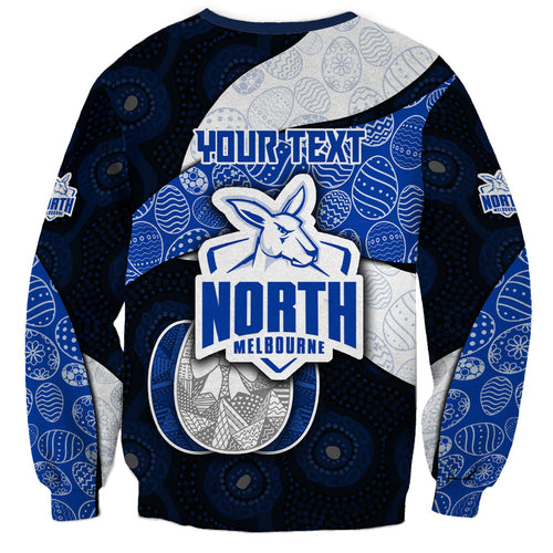 Personalized North Melbourne Football Sweatshirt Easter Egg Pattern Blue White Tribal Dot Art Style