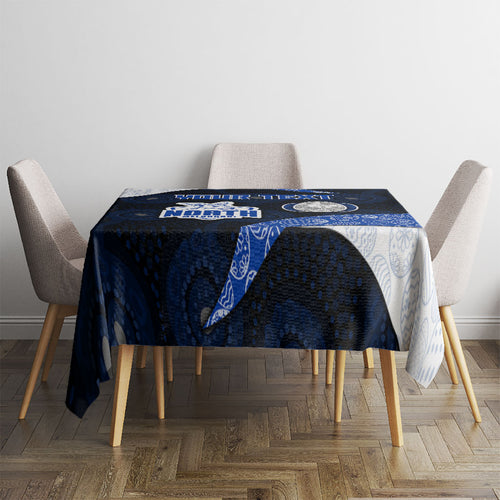 Personalized North Melbourne Football Tablecloth Easter Egg Pattern Blue White Tribal Dot Art Style