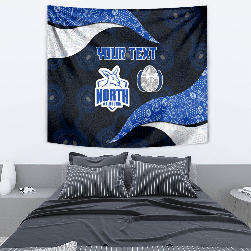 Personalized North Melbourne Football Tapestry Easter Egg Pattern Blue White Tribal Dot Art Style