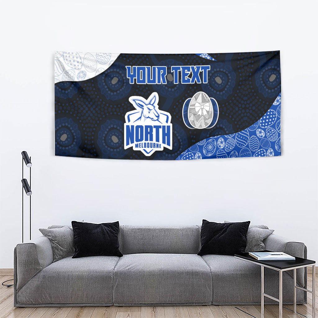 Personalized North Melbourne Football Tapestry Easter Egg Pattern Blue White Tribal Dot Art Style