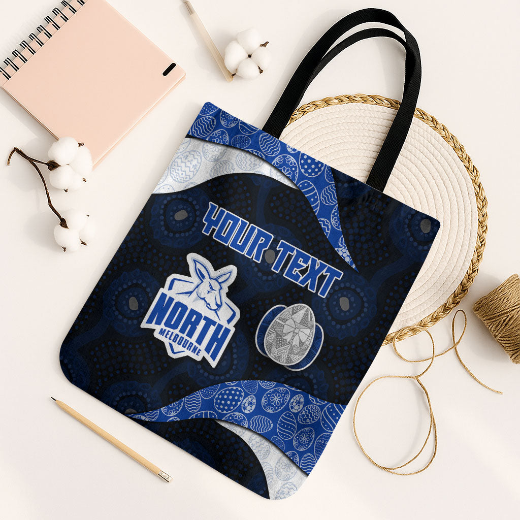 Personalized North Melbourne Football Tote Bag Easter Egg Pattern Blue White Tribal Dot Art Style
