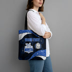 Personalized North Melbourne Football Tote Bag Easter Egg Pattern Blue White Tribal Dot Art Style