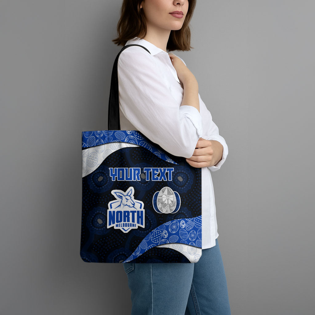 Personalized North Melbourne Football Tote Bag Easter Egg Pattern Blue White Tribal Dot Art Style