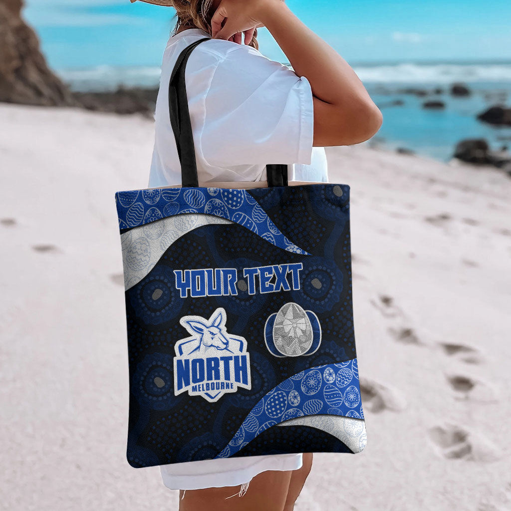 Personalized North Melbourne Football Tote Bag Easter Egg Pattern Blue White Tribal Dot Art Style