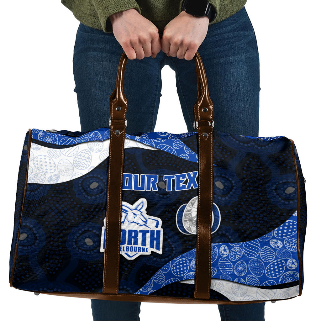 Personalized North Melbourne Football Travel Bag Easter Egg Pattern Blue White Tribal Dot Art Style