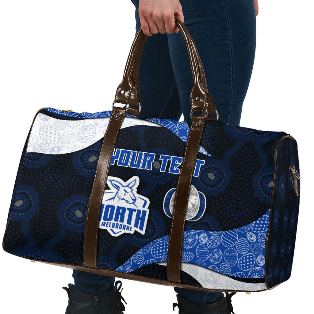 Personalized North Melbourne Football Travel Bag Easter Egg Pattern Blue White Tribal Dot Art Style