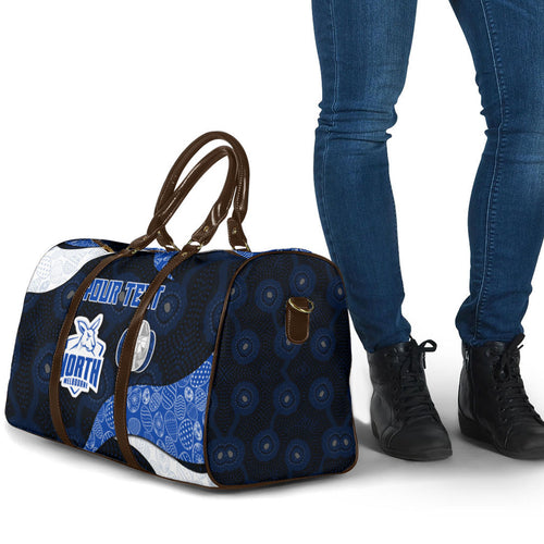 Personalized North Melbourne Football Travel Bag Easter Egg Pattern Blue White Tribal Dot Art Style
