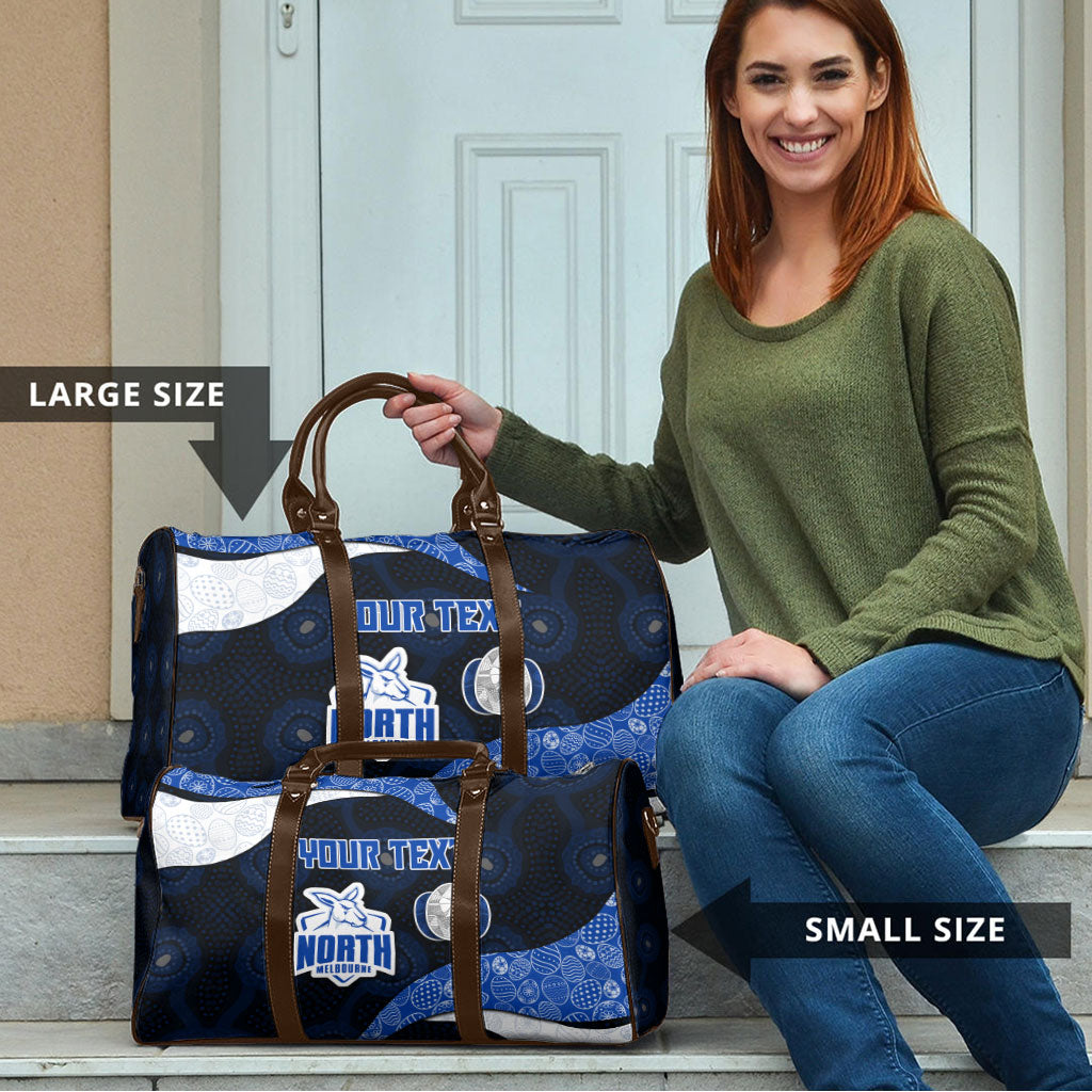 Personalized North Melbourne Football Travel Bag Easter Egg Pattern Blue White Tribal Dot Art Style