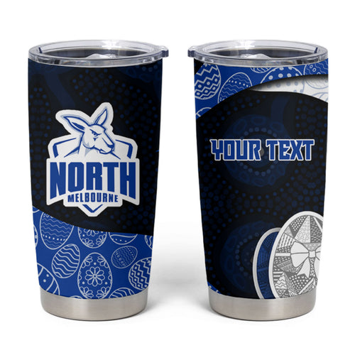 Personalized North Melbourne Football Tumbler Cup Easter Egg Pattern Blue White Tribal Dot Art Style