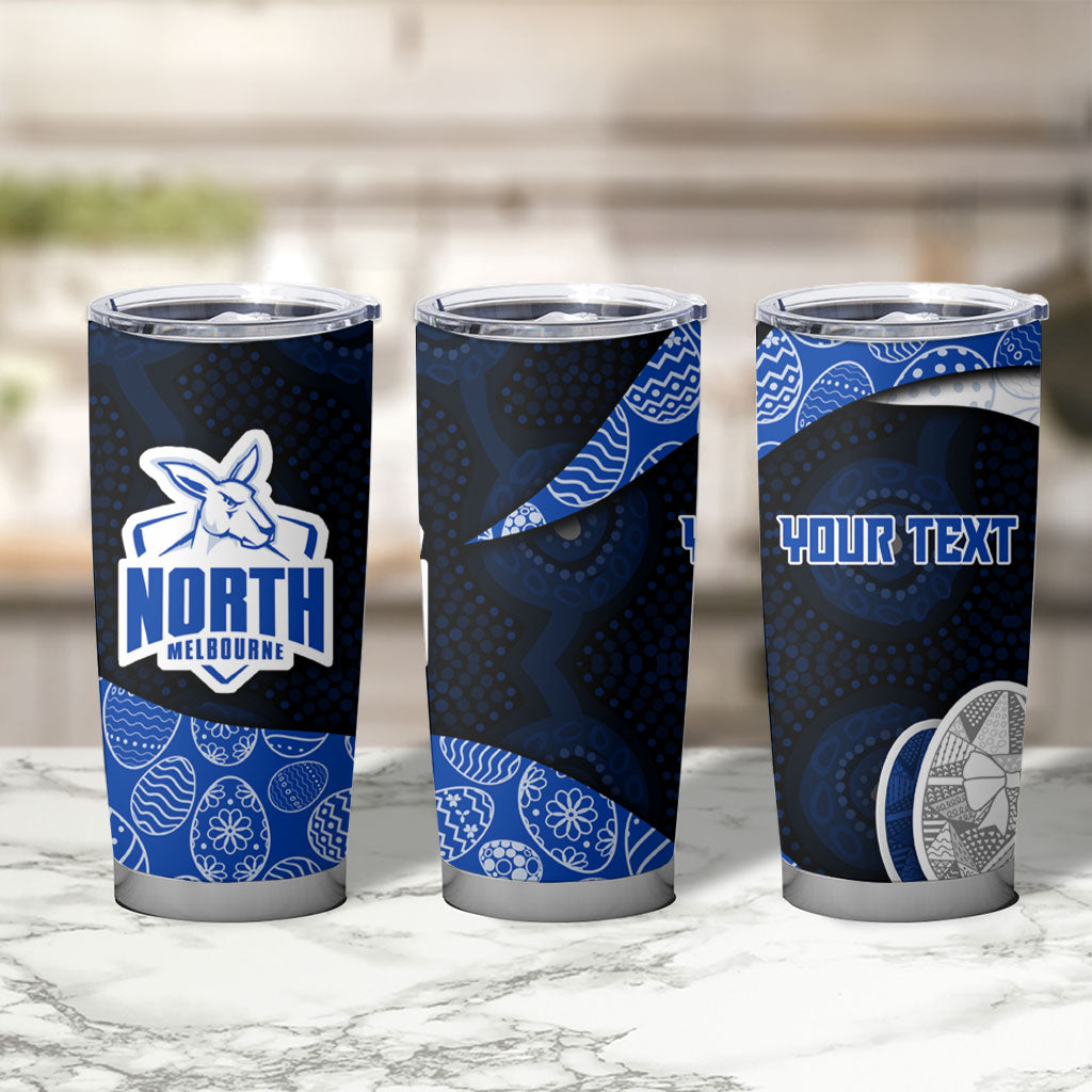 Personalized North Melbourne Football Tumbler Cup Easter Egg Pattern Blue White Tribal Dot Art Style