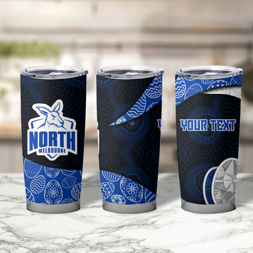Personalized North Melbourne Football Tumbler Cup Easter Egg Pattern Blue White Tribal Dot Art Style