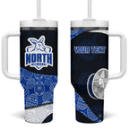 Personalized North Melbourne Football Tumbler With Handle Easter Egg Pattern Blue White Tribal Dot Art Style