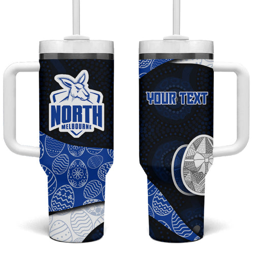 Personalized North Melbourne Football Tumbler With Handle Easter Egg Pattern Blue White Tribal Dot Art Style