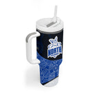 Personalized North Melbourne Football Tumbler With Handle Easter Egg Pattern Blue White Tribal Dot Art Style