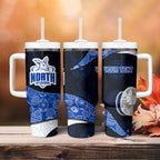 Personalized North Melbourne Football Tumbler With Handle Easter Egg Pattern Blue White Tribal Dot Art Style