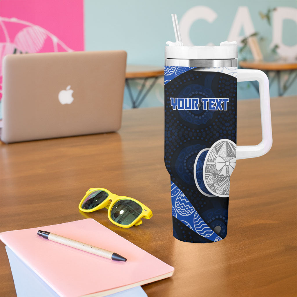 Personalized North Melbourne Football Tumbler With Handle Easter Egg Pattern Blue White Tribal Dot Art Style