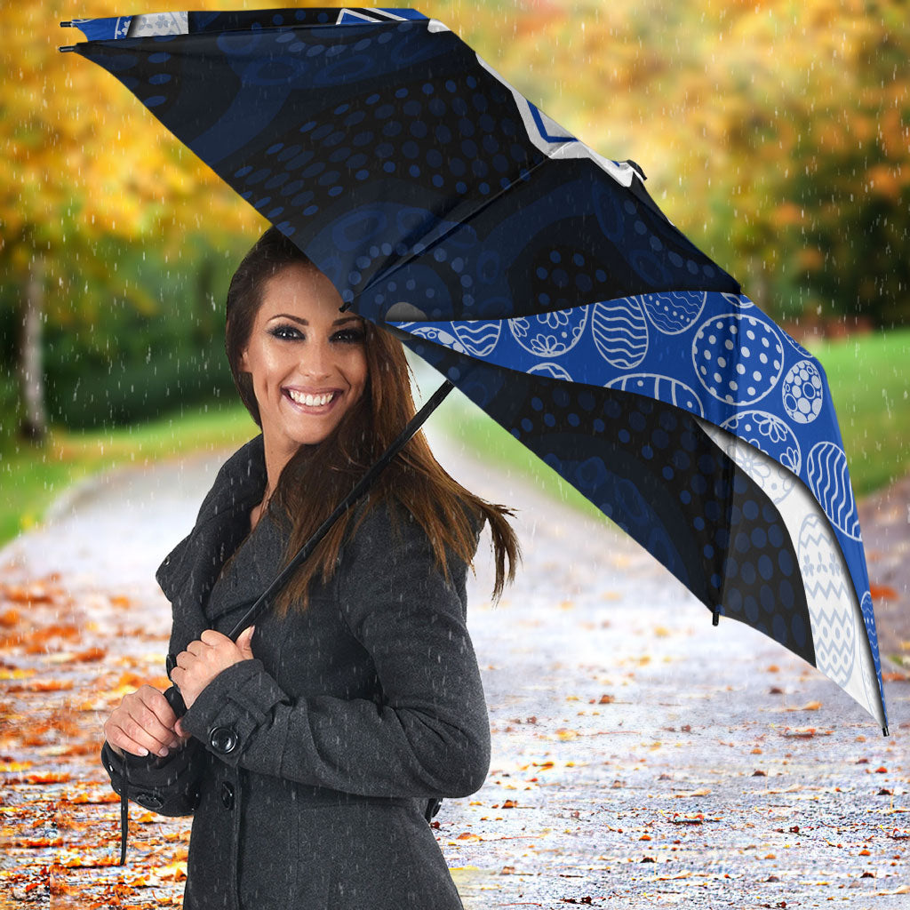 Personalized North Melbourne Football Umbrella Easter Egg Pattern Blue White Tribal Dot Art Style