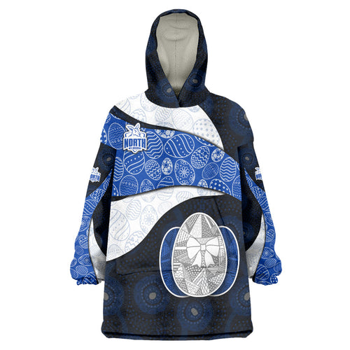 Personalized North Melbourne Football Wearable Blanket Hoodie Easter Egg Pattern Blue White Tribal Dot Art Style