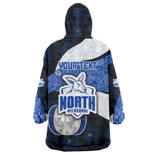 Personalized North Melbourne Football Wearable Blanket Hoodie Easter Egg Pattern Blue White Tribal Dot Art Style