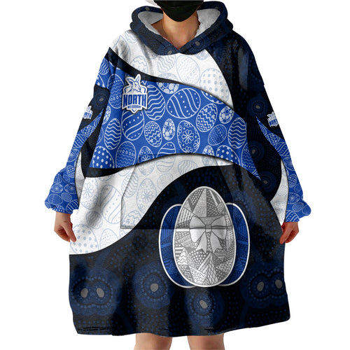 Personalized North Melbourne Football Wearable Blanket Hoodie Easter Egg Pattern Blue White Tribal Dot Art Style