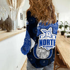 Personalized North Melbourne Football Women Casual Shirt Easter Egg Pattern Blue White Tribal Dot Art Style