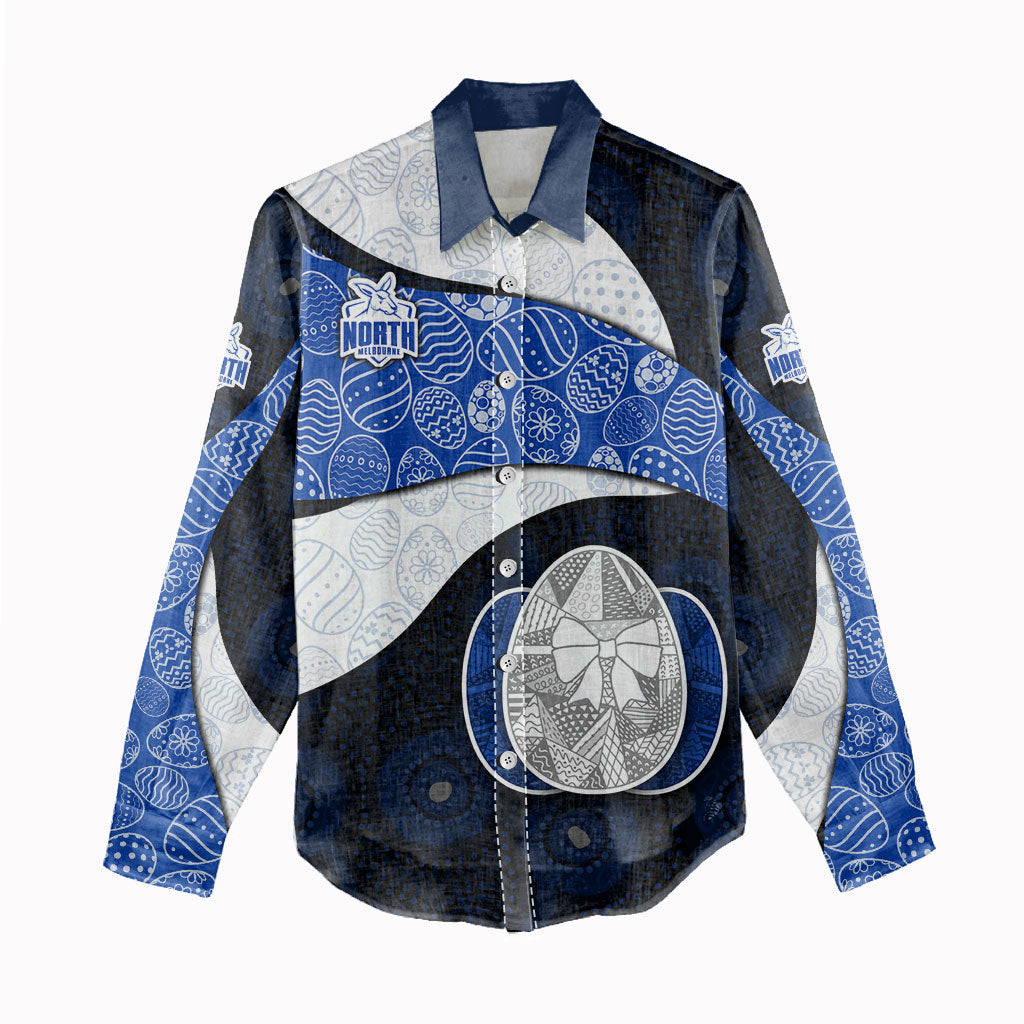 Personalized North Melbourne Football Women Casual Shirt Easter Egg Pattern Blue White Tribal Dot Art Style