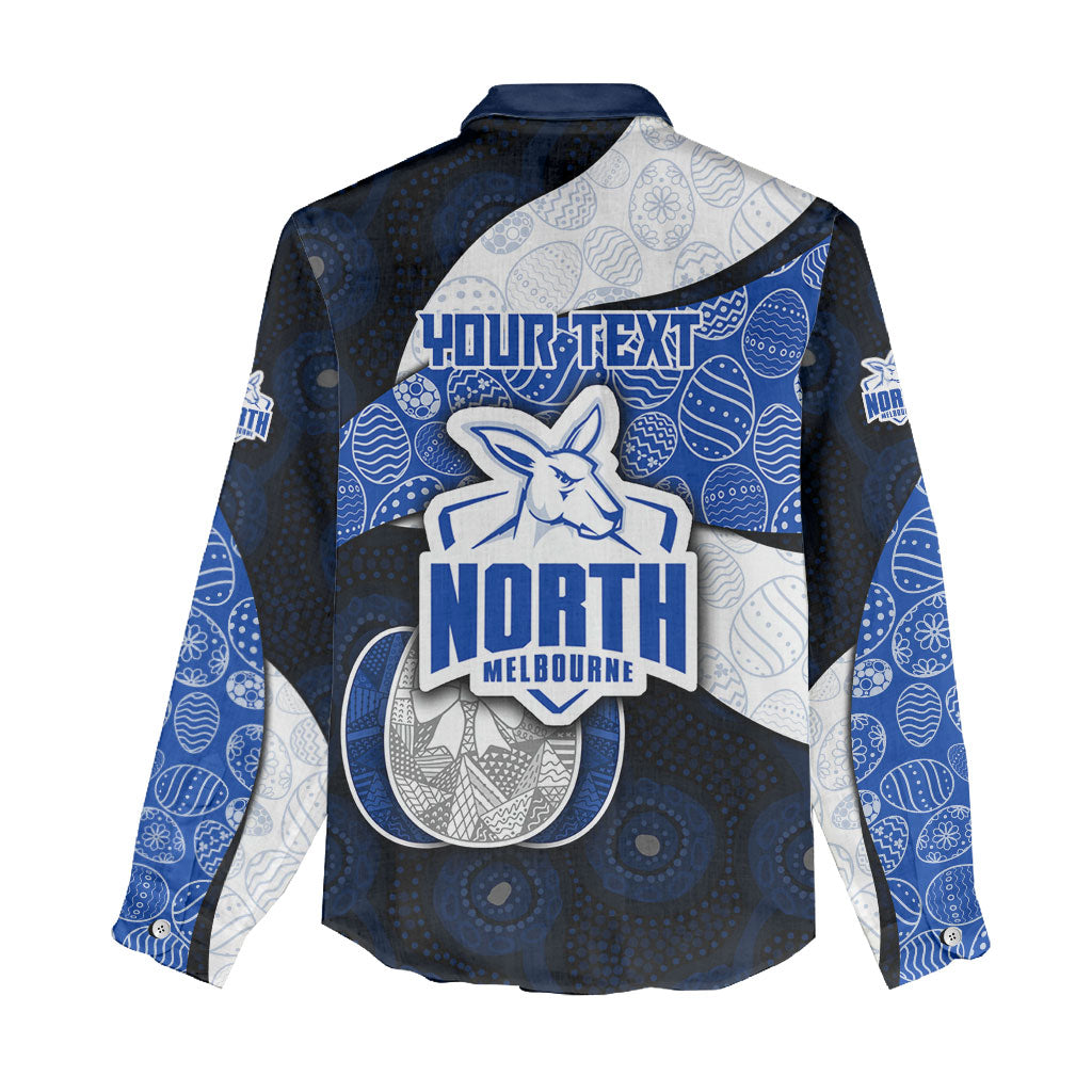 Personalized North Melbourne Football Women Casual Shirt Easter Egg Pattern Blue White Tribal Dot Art Style