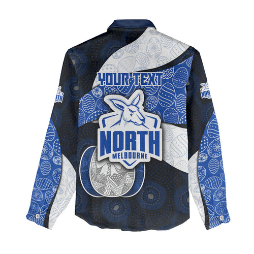Personalized North Melbourne Football Women Casual Shirt Easter Egg Pattern Blue White Tribal Dot Art Style