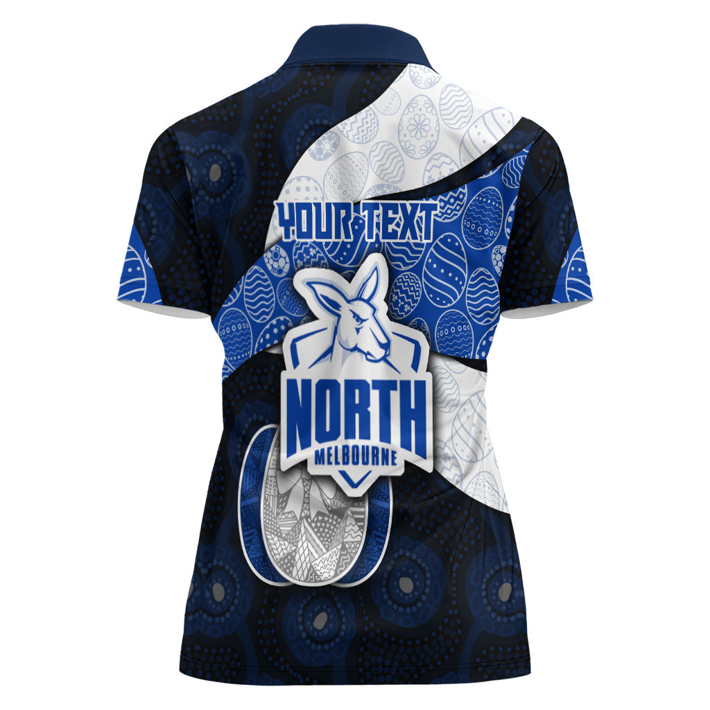 Personalized North Melbourne Football Women Polo Shirt Easter Egg Pattern Blue White Tribal Dot Art Style