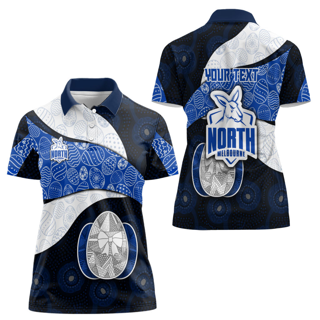 Personalized North Melbourne Football Women Polo Shirt Easter Egg Pattern Blue White Tribal Dot Art Style