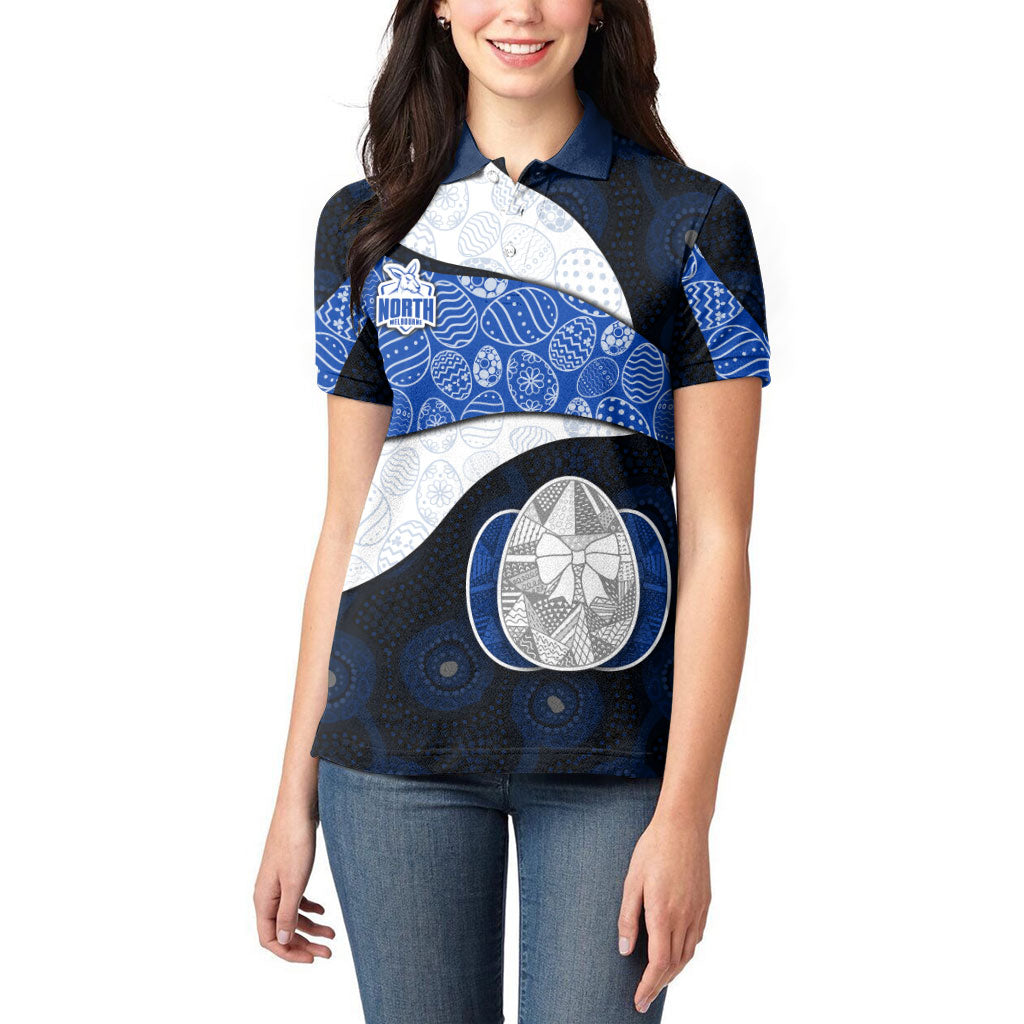 Personalized North Melbourne Football Women Polo Shirt Easter Egg Pattern Blue White Tribal Dot Art Style
