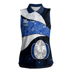 Personalized North Melbourne Football Women Sleeveless Polo Shirt Easter Egg Pattern Blue White Tribal Dot Art Style